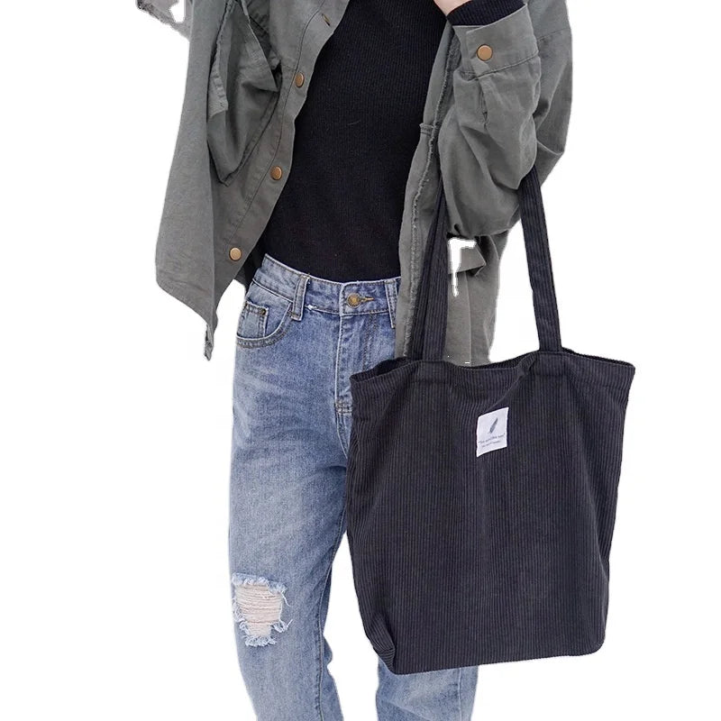 15Year Factory Simple Style Custom Logo Soft Folding Orange/Custom Cartoon Outdoor Corduroy Zipper Closure Tote Bag