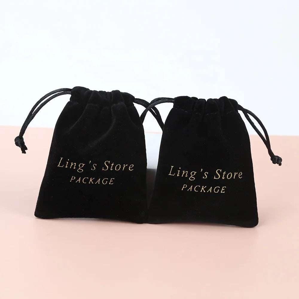 8*10cm Fashion Velvet Suede Jewelry Container Custom Logo Printed Drawstring Pouch Cute Green Gift Packaging