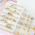 HOVANCI New Design Blue Eye Finger Ring Jewelry Open Adjustable Dainty Oil Drop 18K Gold Plated Evil Eyes Rings Women