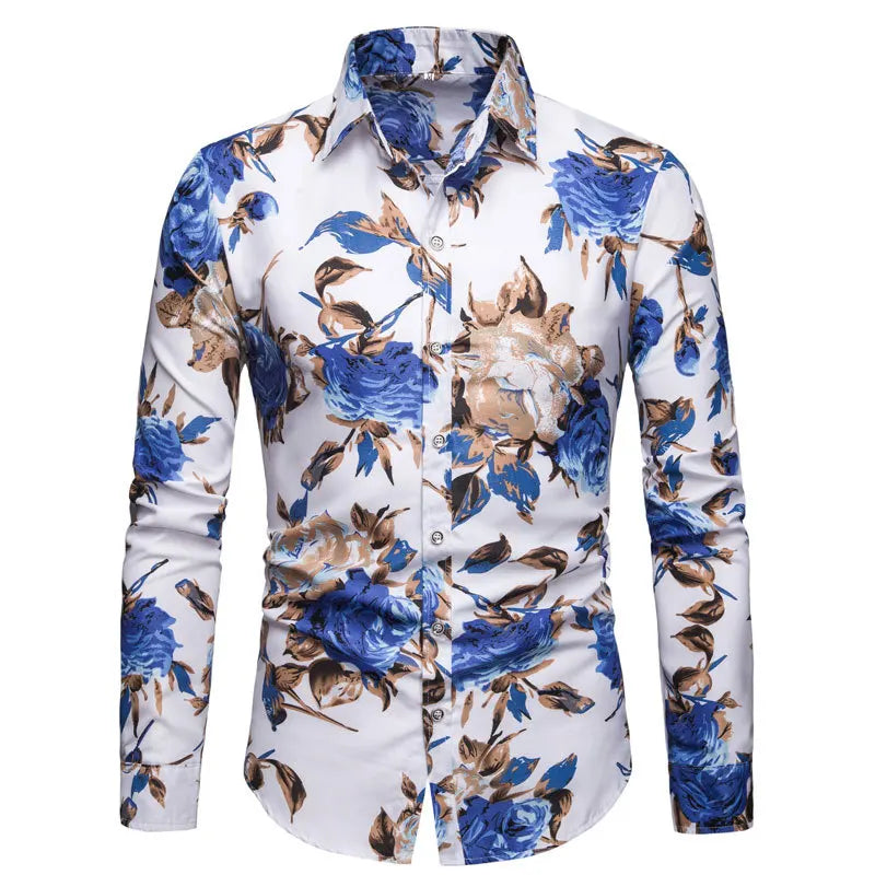 2023 Men's New Large Size Long-sleeved Floral Shirt Fashion Lapel Casual Shirt