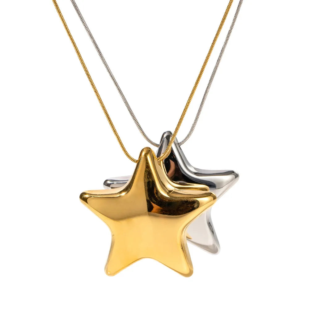 Waterproof New Design 18K Gold Plated Large Star Necklace Stainless Steel Chunky Big Star Pendant Necklace Jewelry for Women
