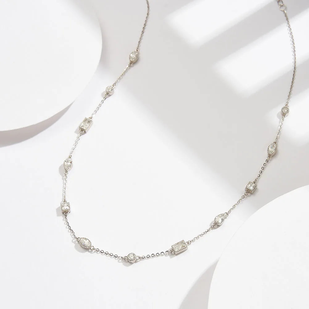 RINNTIN BQN02 New Fashion S925 Sterling Silver Geometric Small Square Necklace White Zircon Pendant Necklace