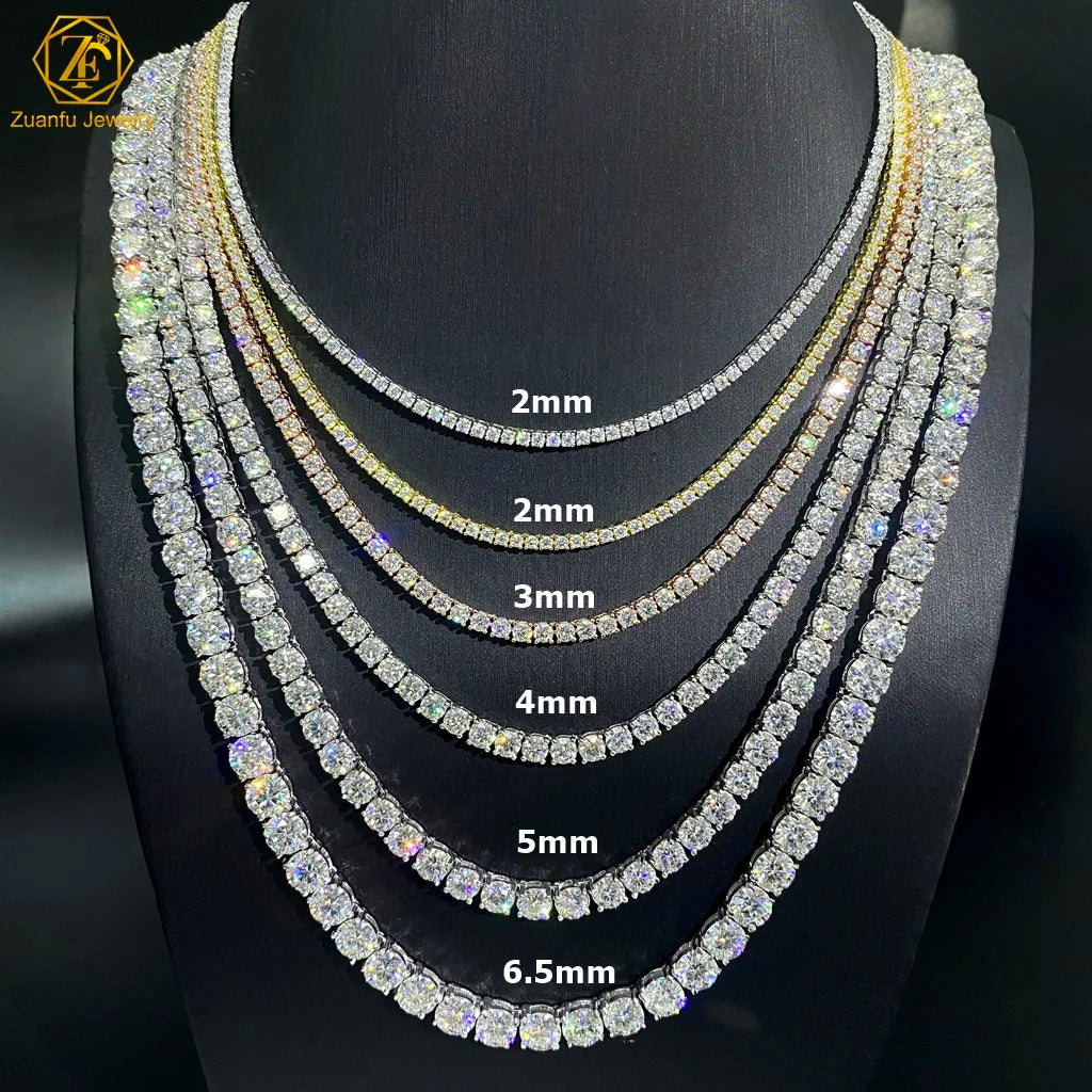 Pass Diamond Tester Sparkle D VVS Moissanite Diamond 925 Silver Iced Out 3MM Moissanite Tennis Chain Unisex Bracelet Necklace