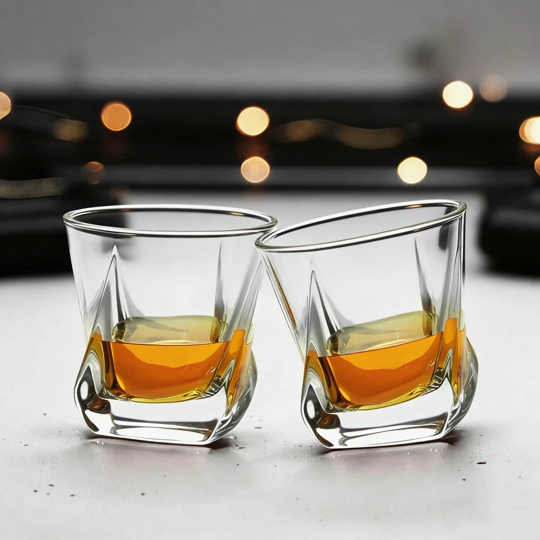 Shunstone Modern Creative 200ml Crystal Whiskey Glass Shot Lead Free Reusable Twisted Glass for Home Party Bar