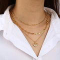 Romantic Sweet Heart Chain Necklace 18K Gold Stainless Steel Fashion Delicate Rhinestone Heart Bead Chain Layered Necklaces