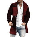 Men's Winter Long Trench Coat Single Breasted Plaid Overcoat Top Men's Wear