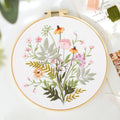 Handmade Cross Stitch Kit Stamped DIY Embroidery Starter Kit with Round Shape Cotton Flowers Plants Pattern for Home Decoration