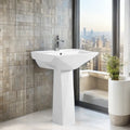 Pure White Ceramic Pedestal Wash Basin with Single Hole Faucet Mount for Bathroom Use Competitive Price