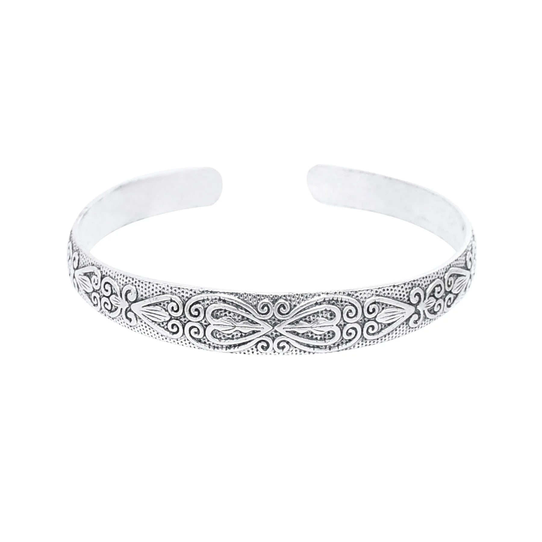 Unique Cuff Bangle Bracelet Zinc Alloy Silver Plated Jewelry With Flower Pattern Vintage Bohemian Style Personality