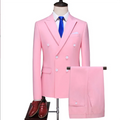 Men's Double-breasted Two-piece Solid Color Slim Suits Jacket Pants Wedding Suits