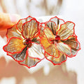 KAIMEI 2025 New Arrival Fashion Jewelry New Summer Filigree 18K Gold Plated Floral Earrings Red Rhinestone Flower Metal Earrings