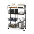 Dish Bowl Cup Spoon Storage Basket Metal Wooden Trolley 4 Tier Wheel Kitchen Rack Kitchen Vegetable Storage Organizer
