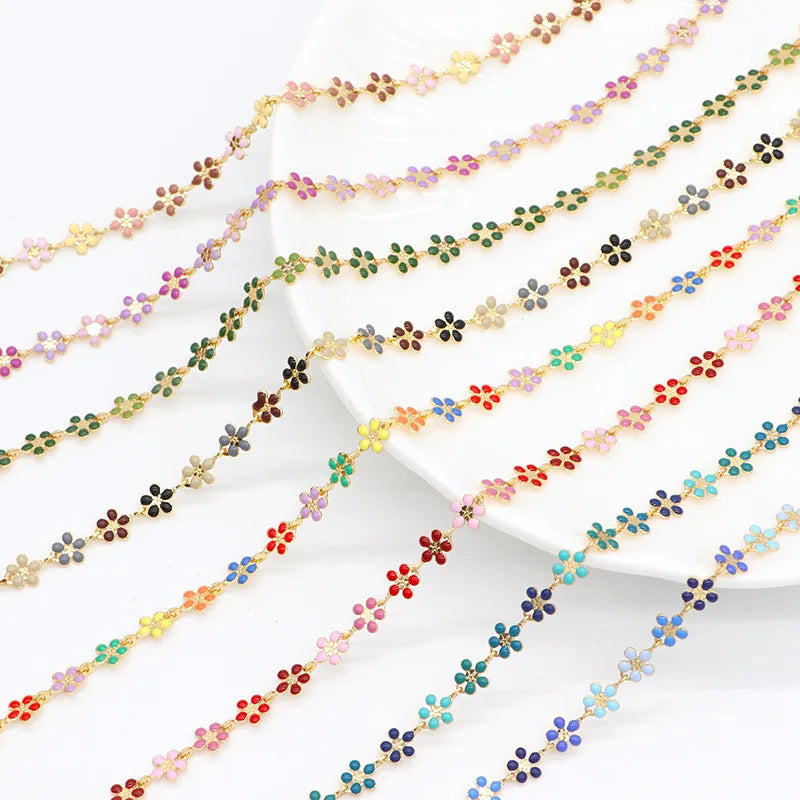 Factory Wholesale New Arrival 14K Gold Plated Colorful Enamel Flower Daisy Chain for Jewelry Making