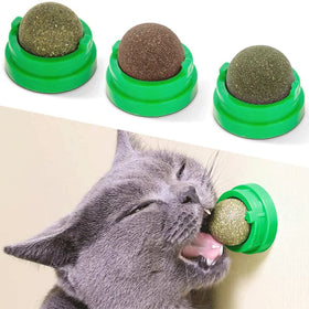 Interactive Smart Catnip Ball Toy Rotatable Plastic Wall Sucker Lick Treat Containing Catnip Sugar Balls Mint Cat Toys for Cats