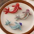 Personality Crystal Koi Fish Brooch Lapel Pin Women Creative Rhinestone Goldfish Brooch for Gift