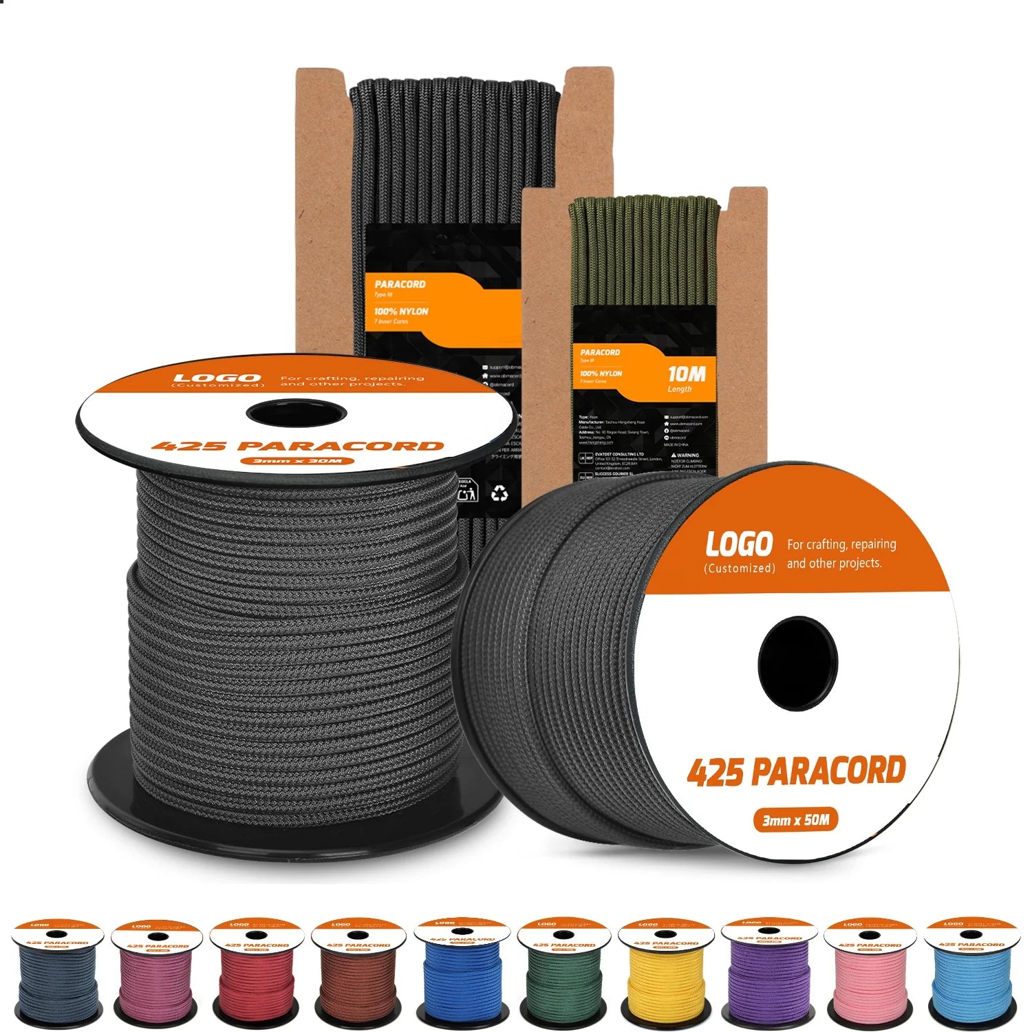 Wholesale Customized Paracord 4mm 3mm 2mm Nylon Polyester Rope Parachute Cord 30m 50m 100m Survival Tactical Paracord