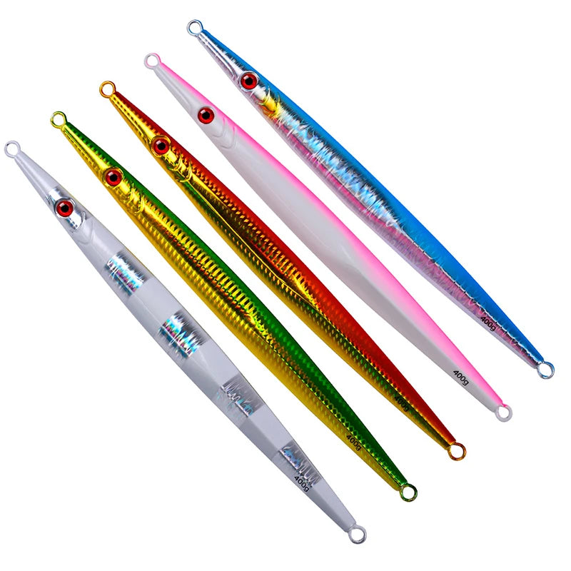 WEIHE 60g - 400g 5Colors Artificial Metal Jig Lure Lead  Luminous Deep Sea Fishing Jigging Bait
