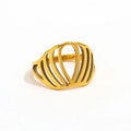 High End 18K Plain Gold Hollow Crown Chunky Band Ring Stainless Steel Trendy Simple Gold Plated Jewelry