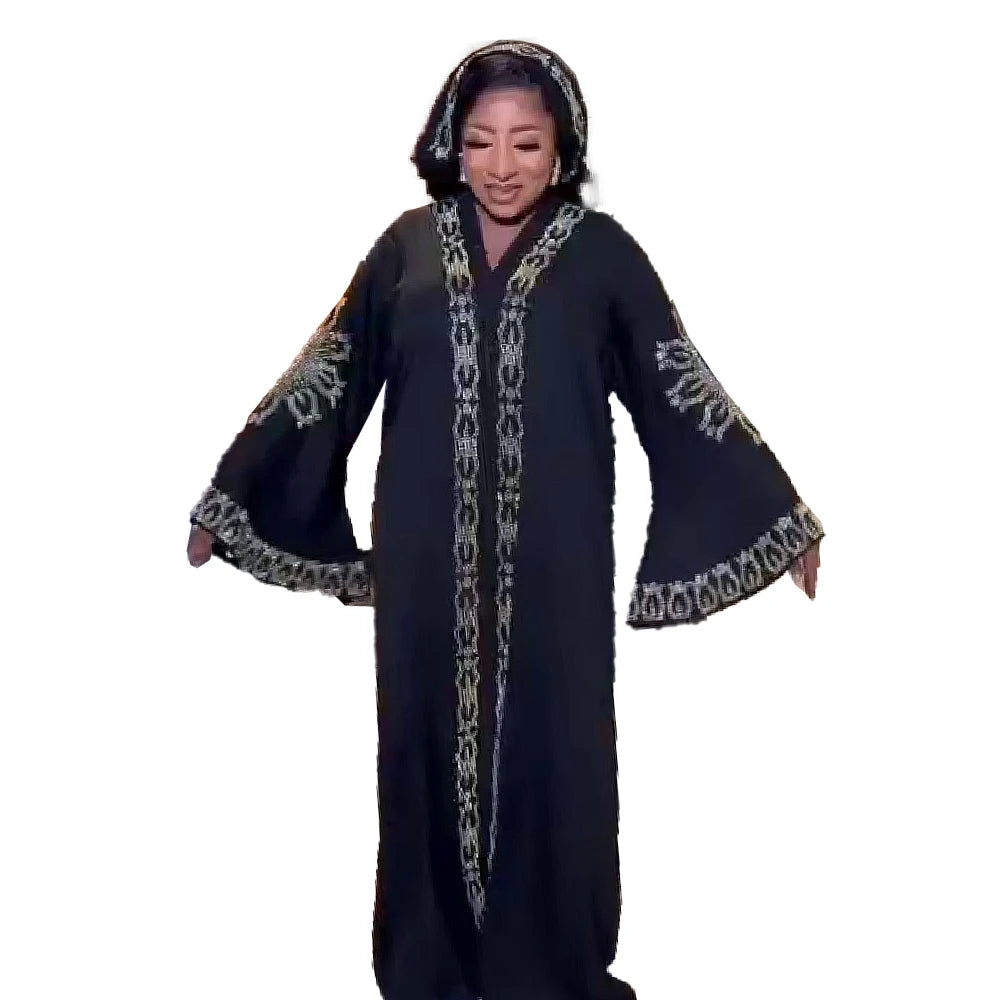 2023 New Good Quality Linen African Women's Abaya Dresses Traditional Kuchi Flax Afghan with Rhinestone De Dubai Designs