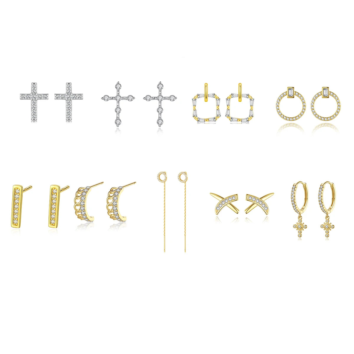 Bulk Sale Dropshipping Cross Earrings Crown Jewelry 925 Silver Gold Plated Geometric Circle Shape Earrings