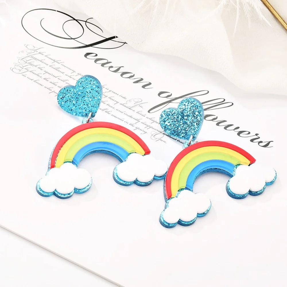 Korean Acrylic Resin Plastic rainbow Dangle Drop Earring Women Jewelry Earrings