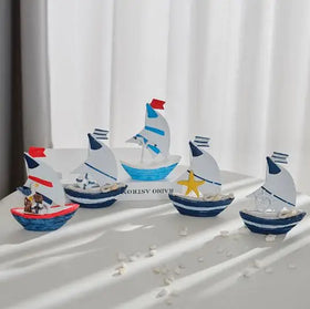 Mediterranean Style Tin Boat Creative Home Decoration Small Colored Mini Sailboat