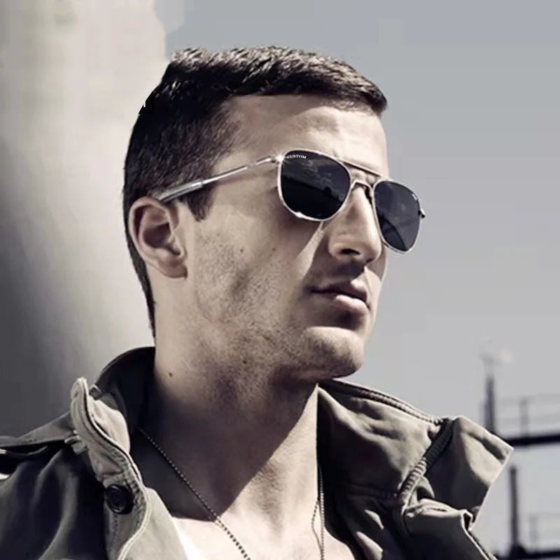 High Quality Classical Brand Designer Sun Glasses Driving Male Black Metal Frame Mirror Mens Pilot Sunglasses Men Polarized