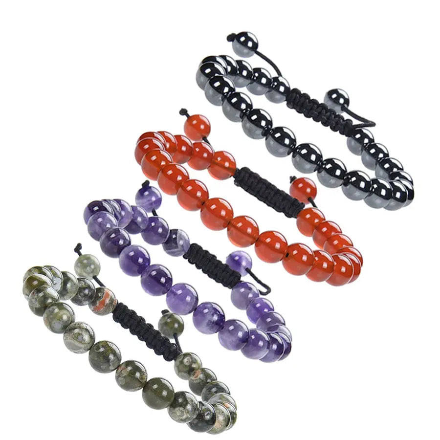 Wholesale Natural Stones Bracelets Men Adjustable Bracelets Protection Rose Quartz Amethyst Tiger Eye Stone Beaded Bracelet