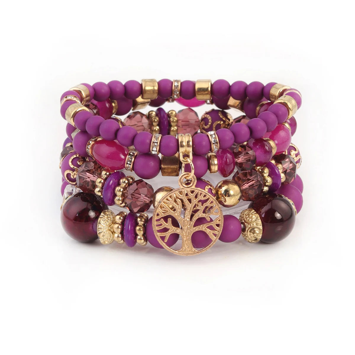 Popular Bohemian Gold Plated Glass Beaded Jewelry Charm Tree of Life Pendant Stretch Bracelets for Best Friend Party Occasion