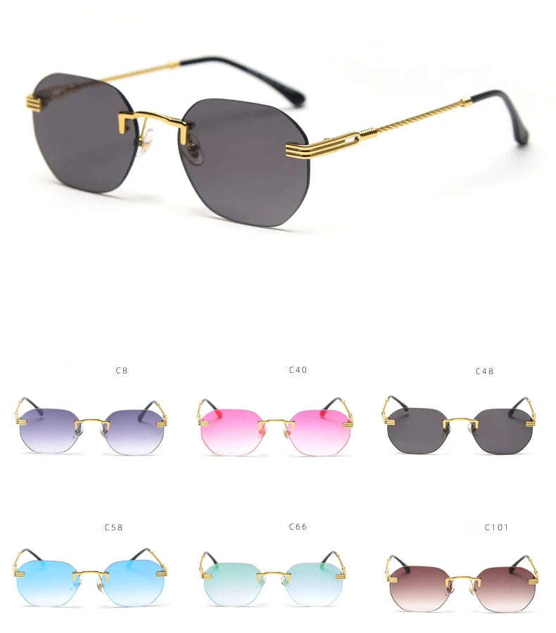 Retro Color Rimless Sunglasses Women Small Frame Hip Hop Narrow Frame Rimless Sunglasses Metal Stylish Sunglasses for Man