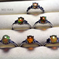 Meihan Wholesale Natural Opal Gem Stone Oval Beads Adjustable Ring Women for Jewelry Making Gift