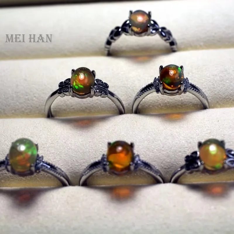 Meihan Wholesale Natural Opal Gem Stone Oval Beads Adjustable Ring Women for Jewelry Making Gift