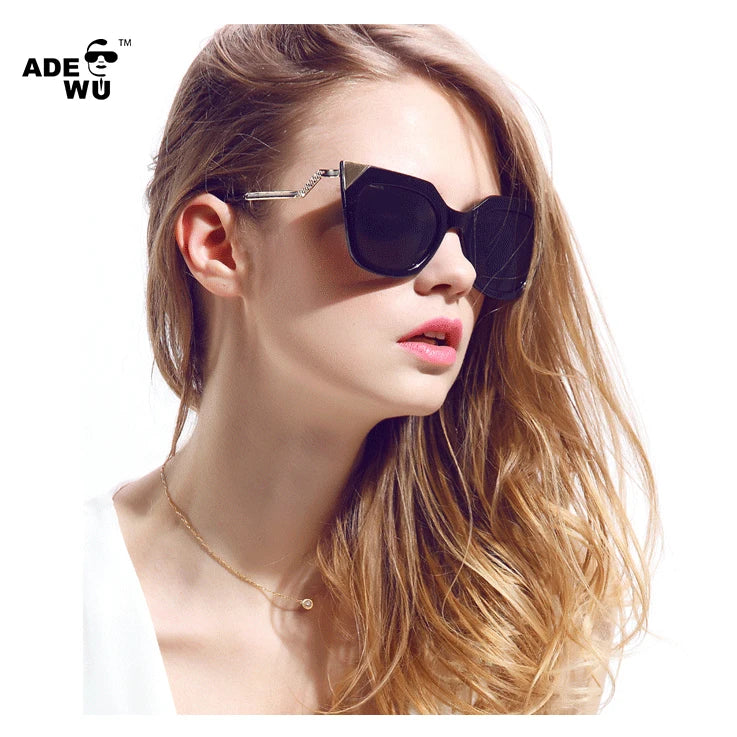 ADE WU STY0060 Retro Cat Eye Sunglasses Women Gray Gradient Lens Rhinestone Metal Frame Cateye Shades Sun Glasses UV400 Female