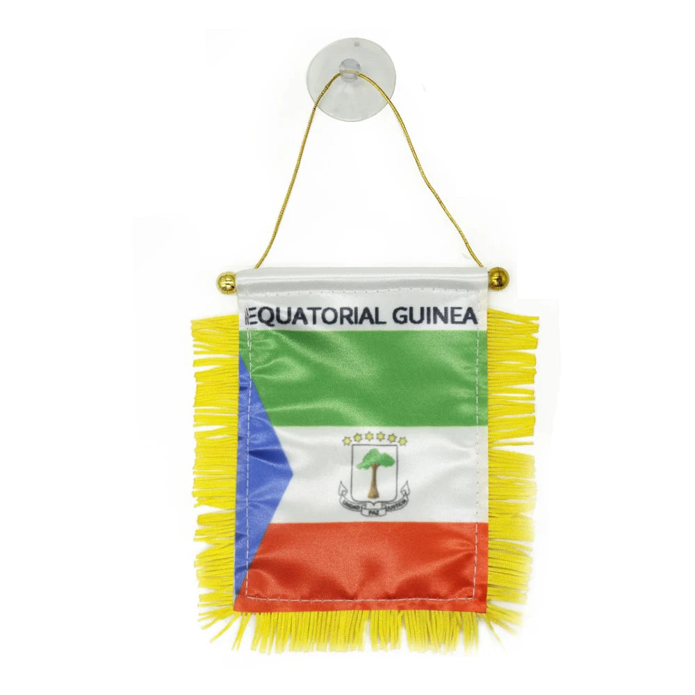 Custom Logo Digital Printing Satin Material Hanging  Equatorial Guinea Pennant Flag for Car Rearview Mirror and Home Decoration