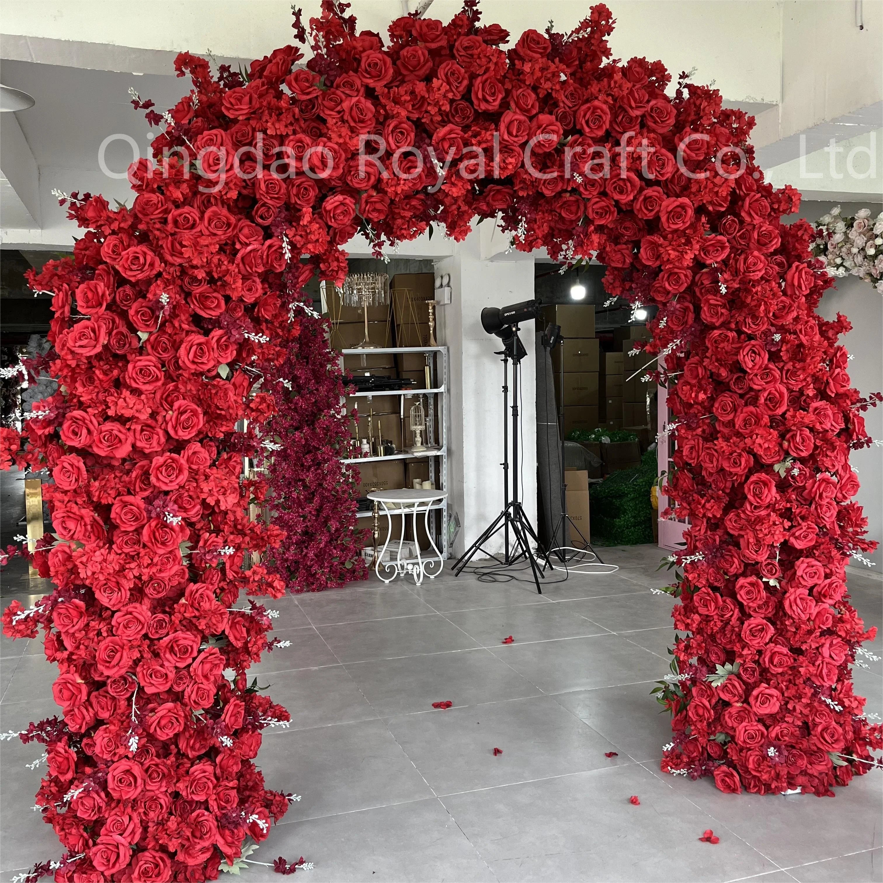 Handmade 8ft Artificial Silk Roll-Up Decorative Rose Flower Arch Backdrop Panel Arch-style Rose for Christmas Wedding Decoration