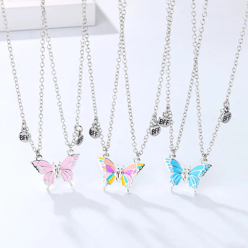 Enamel Butterfly Friendship Necklace for Teen Girls Butterfly BFF Necklaces for 2 Women Best Friend Birthday Gift