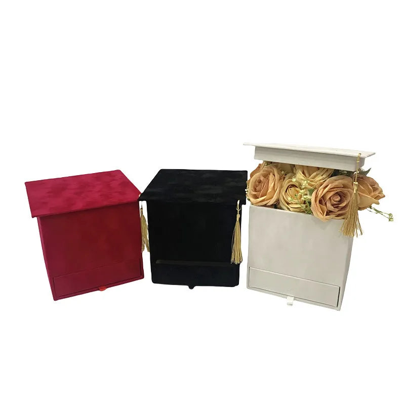 Bachelor's Cap Flower Box Flannel square Graduation Season Gift Box Flower Gift Box Graduation Gift