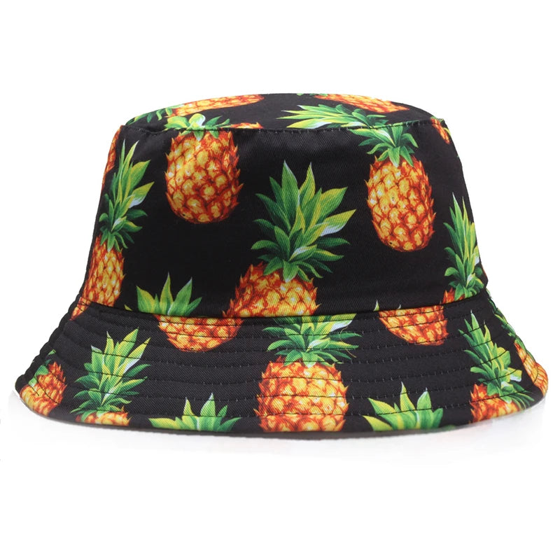 Wholesale Fashionable Summer Pineapple Bucket Hat Waterproof Sublimated Embroidered Panama Knitted Pattern Beach Travel Cycling