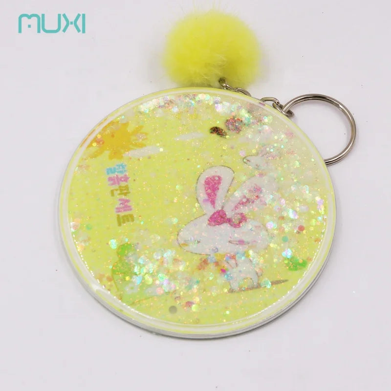 Portable Single-Sided Floating Quicksand Mirror Glitter Leather Cosmetic Makeup Mirror