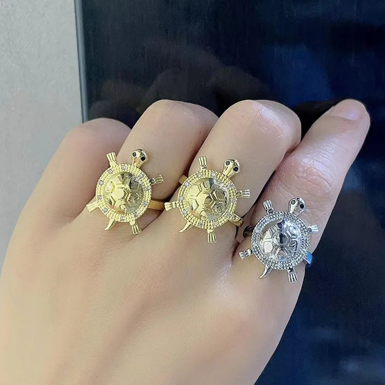 RM1624 Chic 18K Gold Plated Zircon Diamond CZ Tortoise Rings Cute Animal Ocean Good Luck Ring Gift for Her