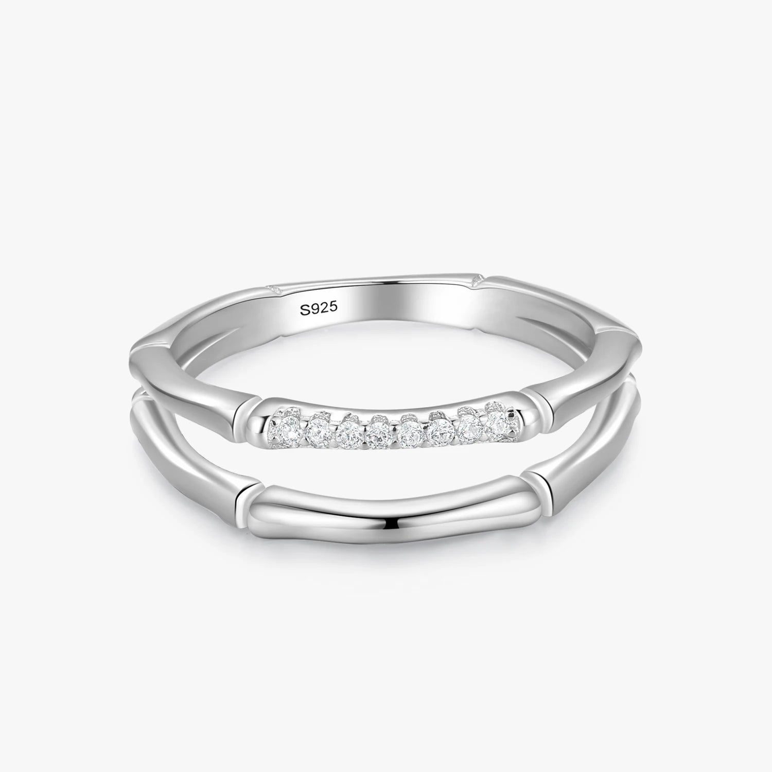 Ailmay Real 925 Sterling Silver Simple Fashion Clear CZ Double-Deck Rings for Women Girls Anti-allergy Fine Jewelry Gifts