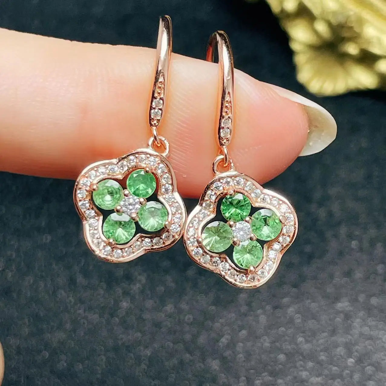 Factory Supply Summer 925 Sterling Silver Round Cut Natural Tsavorite Drop Earrings Party Accessories Wholesale