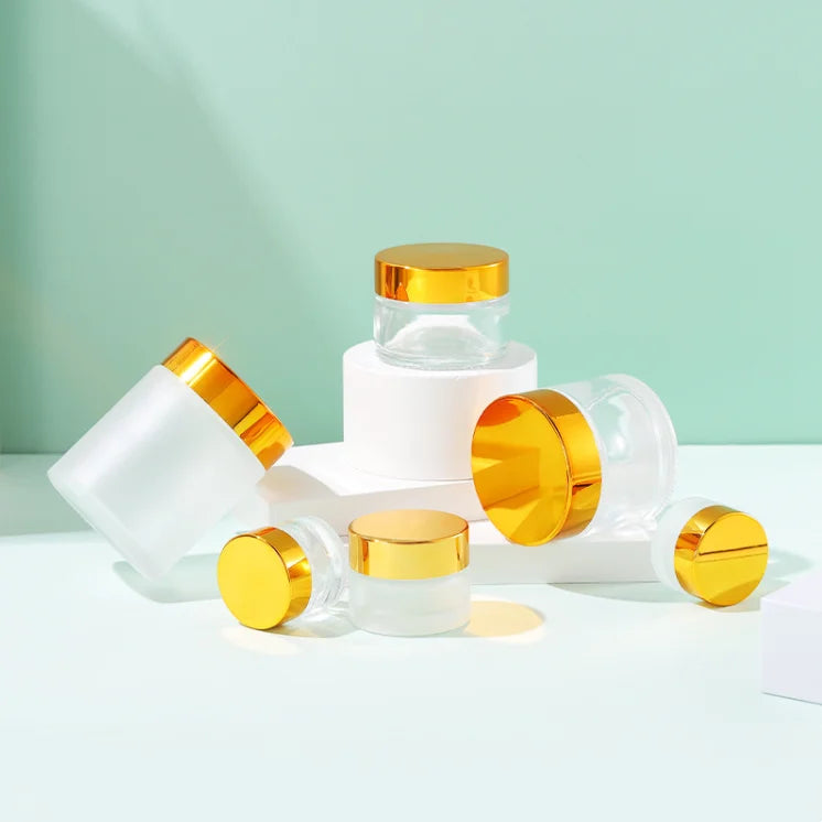 Free Sample Cosmetic Glass Cream Jar 20g 30g 50g Empty Golden Lid Skincare Cosmetic Packaging