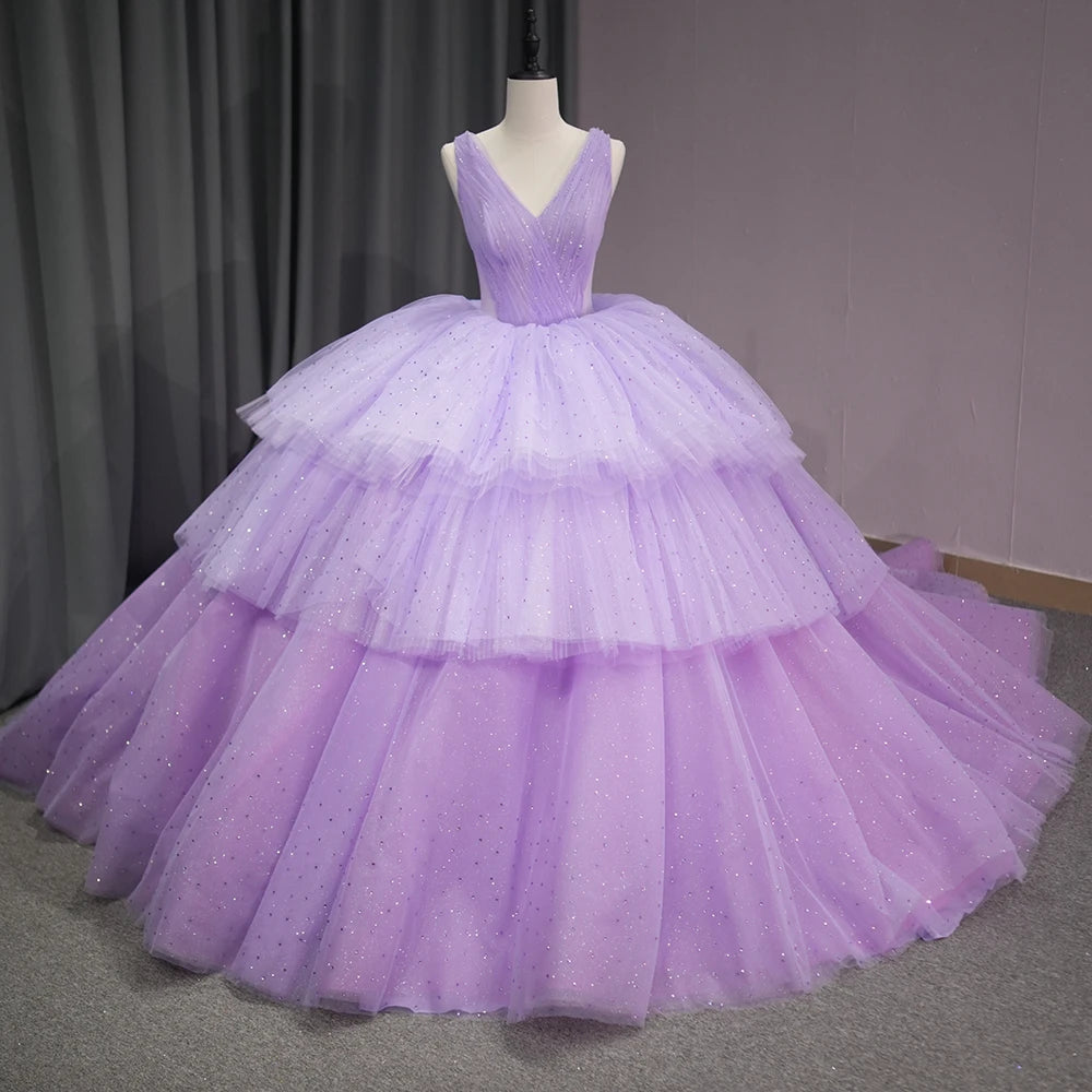 International Quinceanera Dress Crystal Tired Sweetheart  Purple Ball Gown Evening Dress Dy1278