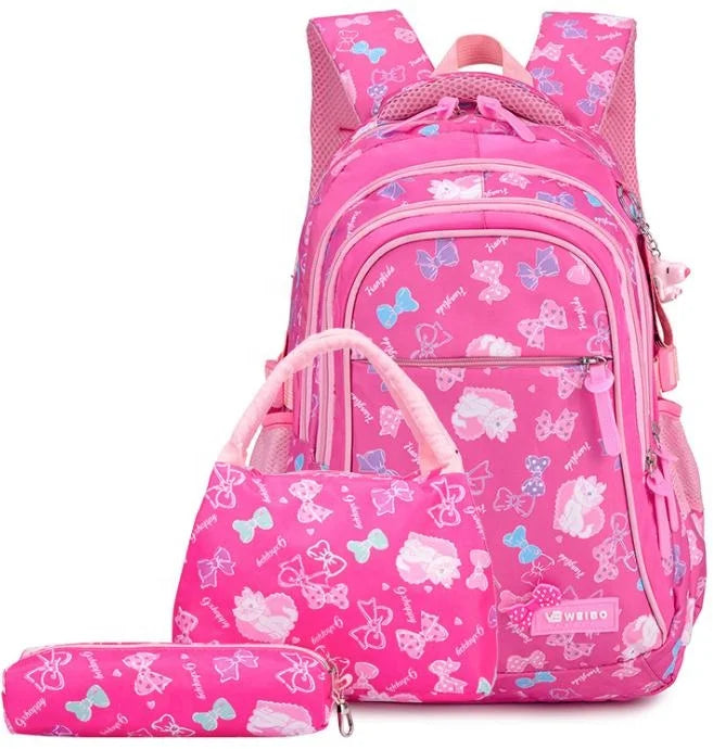 New Style Printed 3 Piece Set pink School Bag Backpack for Girls Student Bookbag  Teenagers Cute Cartoon Shoulder Bag