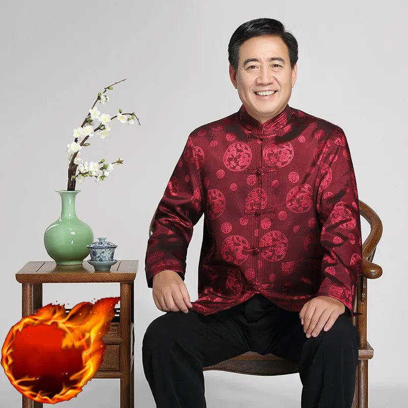 Spring Autumn Jacket Tang Suit Male Middle-Aged and Elderly Chinese Hanfu Jacket Father Birthday Gift Jacket Casual Large Size