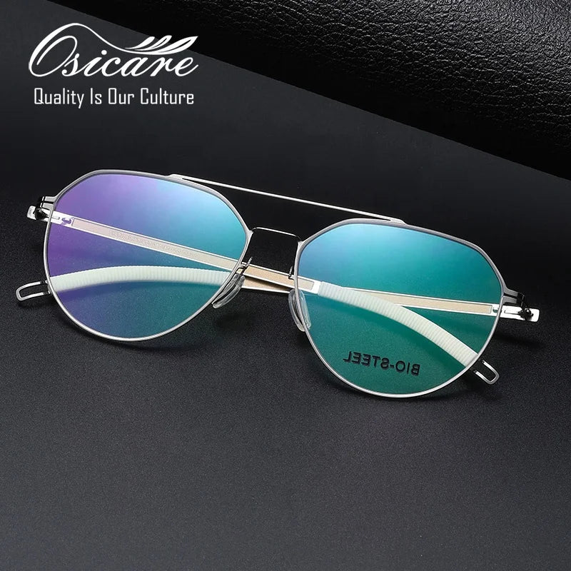 High Quality Double Bridge Surgical Steel Eyeglass Frames Premium Lenses Eyewear German Brands Screwless Men Eye Glasses Academy