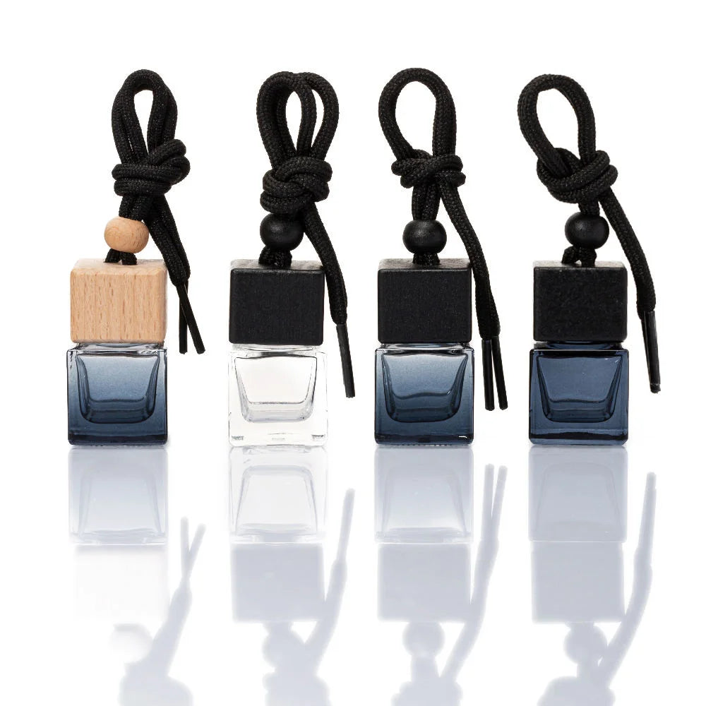 Black Wooden Cover Lid Glass Bottle 8ml Square Shape Car Air Freshener Perfume Diffuser Car Perfume Bottle