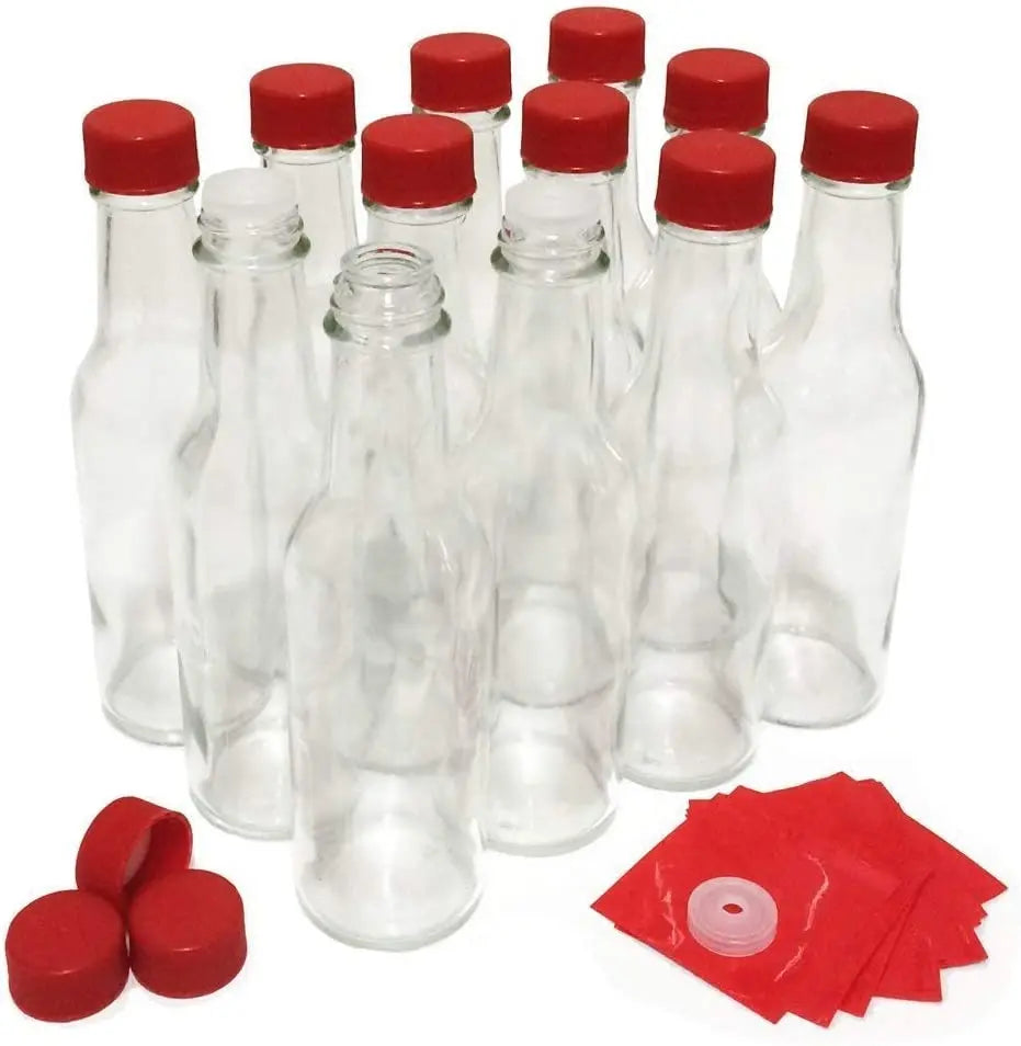 5OZ 8OZ Hot Sauce Bottles Glass Woozy Bottles with Dripper Inserts & Red Caps & Shrink Bands Glass Ketchup Bottles