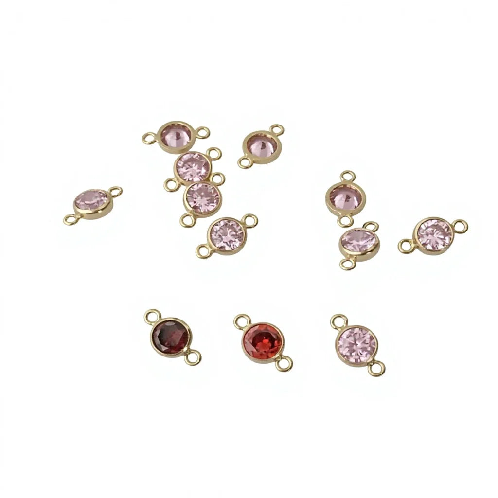 14K GF Zircon Charm 4mm Birthstone Connector Double Hole Brass Connectors Jewelry Findings & Components